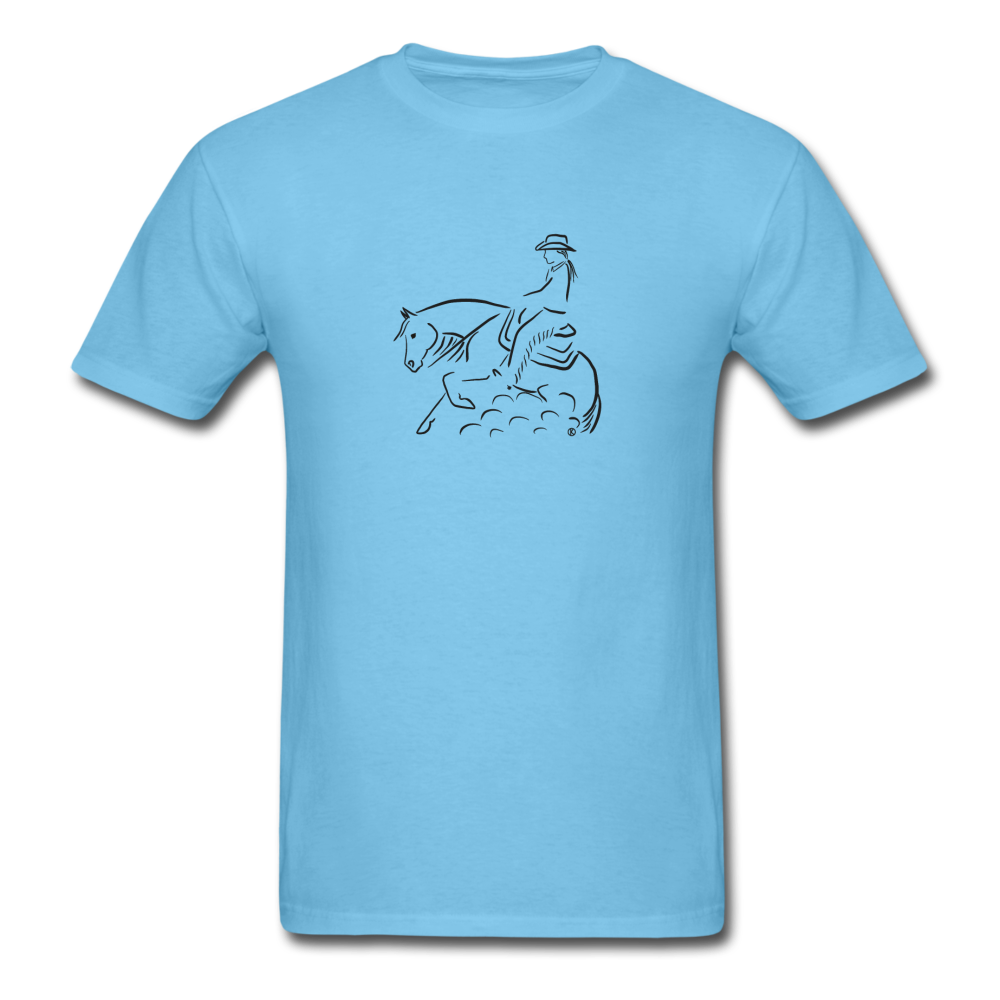 Reining Horse w Female Rider Unisex T-Shirt - aquatic blue