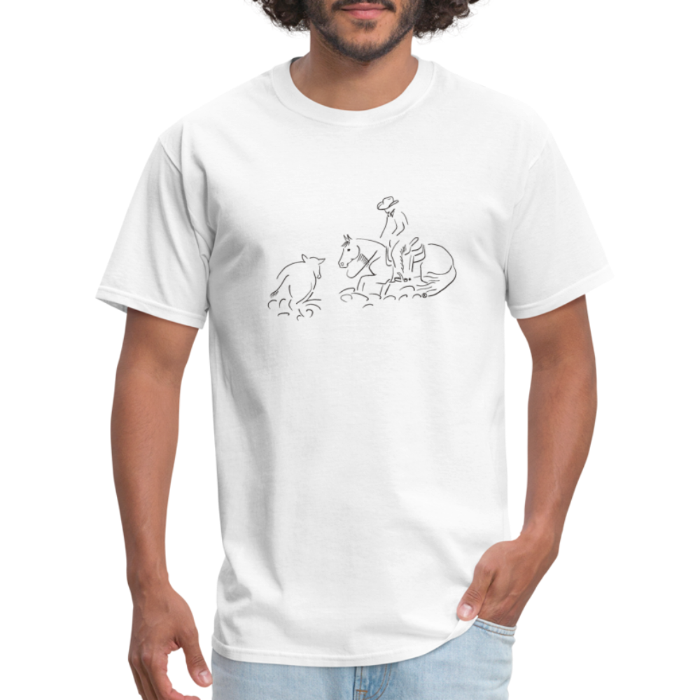 Cutting Horse w Male Rider Unisex T-Shirt - white