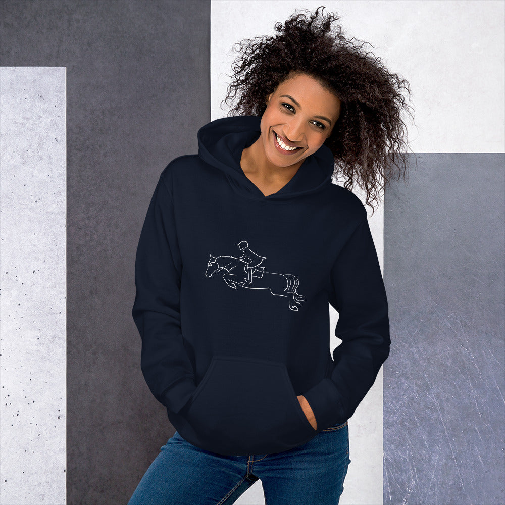 Jumper, Jumping Horse and Rider Unisex Hoodie White Ink