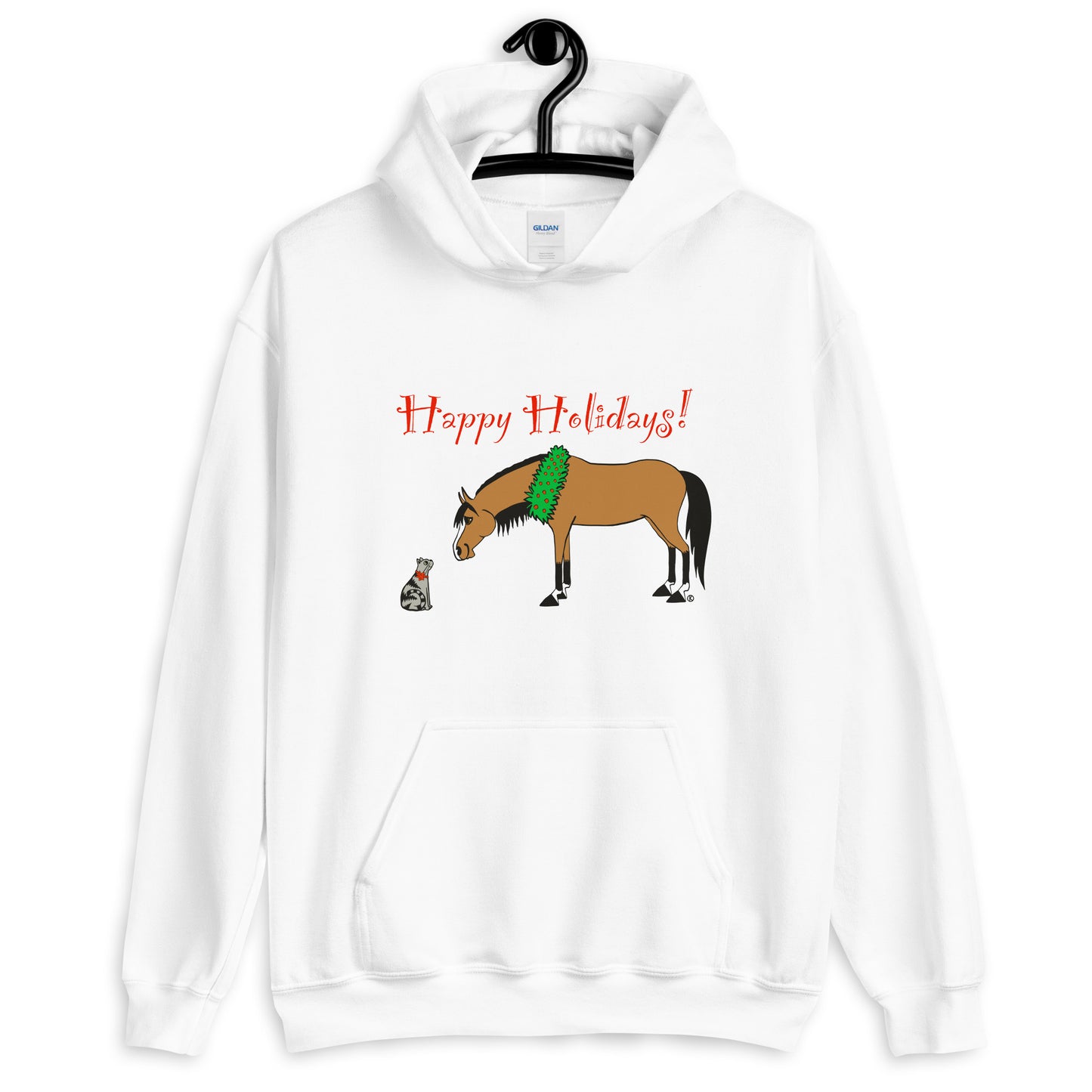Holiday Cartoon Horse and Cat Unisex Hoodie